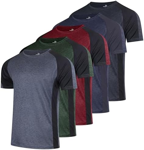 5 Pack Men's Dry Fit Workout T Shirts Crew Neck Athletic Gym Running Tees