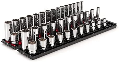 TEKTON 1/2 Inch Drive 12-Point Socket Set, 52-Piece | SHD92214 | (3/8 - 1 in., 10 - 24 mm), Shallow and Deep, Socket Rail