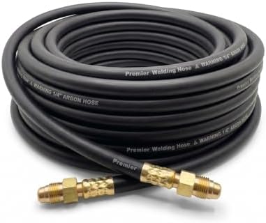 25 ft Argon Inert Gas Welding Hose – 5/8" UNF-18RH Fittings Both Ends – Flexible Rubber Flow Hose for Argon, CO2 and Helium MIG TIG Welding