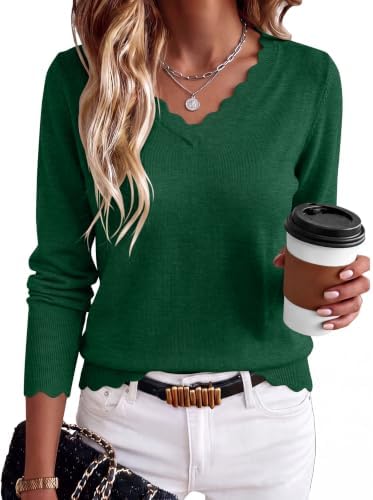 ANRABESS Sweaters for Women Lightweight Loose Fit V Neck Fall Outfits