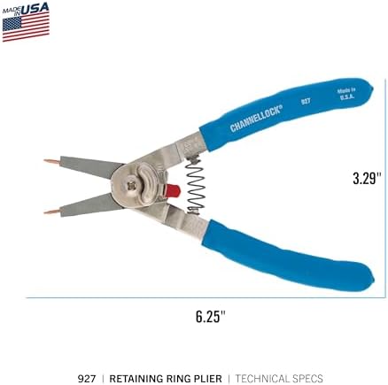 Channellock Snap Ring Plier 927 - Precision Circlip Retaining Ring Pliers, 5 Tips, Made in USA - 8-Inch