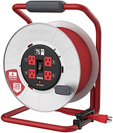 CRAFTSMAN 75 Ft. Contractor Retractable Cord Reel, 4 Grounded Outlets