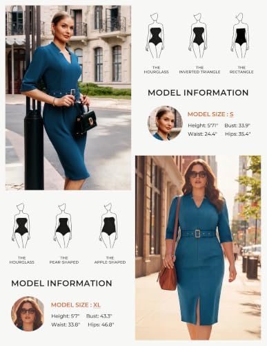 GRACE KARIN Women's Work Dress 3/4 Sleeve V Neck Bodycon Dress with Belt