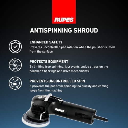 RUPES LHR12E BigFoot Duetto Random Orbital Polisher | Anti-Spinning Device | Minimizes the Chances of Creating Rough & Uneven Surfaces | Well Balanced & Low in Vibration