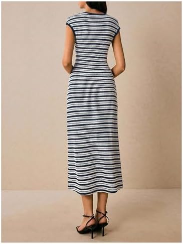 SOLY HUX Women's Striped Midi Dress Casual Work Knit Bodycon Summer Dresses