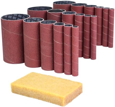 19 Pack Spindle Sander Sleeves with Sandpaper Cleaning Stick - Eraser, 4-1/2’’ Length, 1/2’’, 3/4’’, 1’’, 1-1/2’’, 2’’, 3’’ Diameter Sanding Sleeves Set, Grit 80, 150, 240,for Spindle Drum Sanders