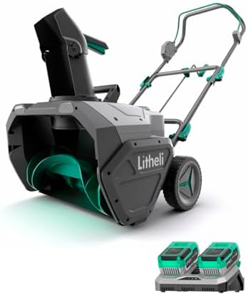Litheli 2x20V Cordless Snow Blower, 20'' Brushless Electric Snow Thrower with Wheels, 180° Adjustable Chute, LED Lights, Battery & Charger Included, Heavy Duty for Driveway Patio