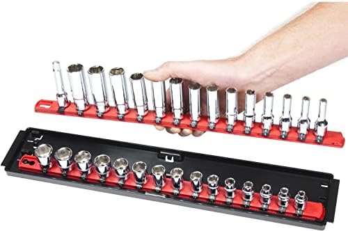 Ernst Manufacturing 19-Inch Socket Boss 2-Rail 1/2-Inch-Drive Twist-Lock Socket Organizer, Red (8454-A) - Made in USA