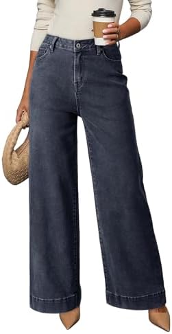 Dokotoo Women's Casual High Waisted Jeans Stretch Wide Leg Loose Denim Pant