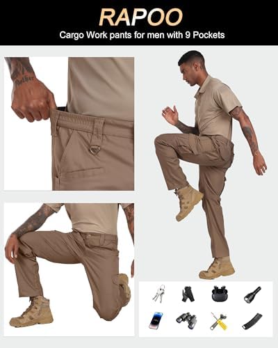Rapoo Men's Ripstop Cargo Pants Work Pants EDC with 9 Pockets Hiking Pants