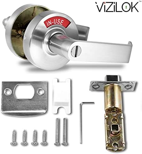 VIZILOK ADA Compliant, Single Egress Indicator Privacy Lock C5FS-R Durable ANSI Grade 2 Comp Commercial RightHanded Non Reversible in-Use or Vacant Push Button Lever - Satin Chrome