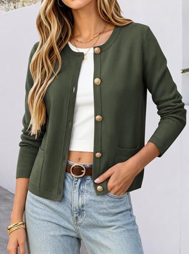ANRABESS Women's Button Down Cropped Striped Cardigan Sweaters