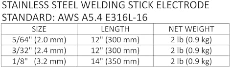 E316L-16 Arc Welding Rod Stainless Steel Stick Electrodes (1/8", 2LB)