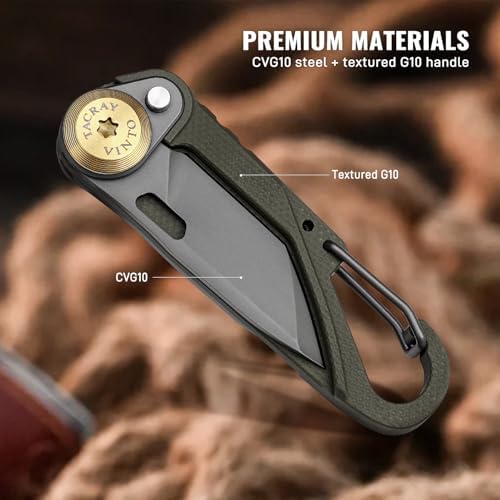TACRAY Vinto 5-in-1 Keychain Multitool Mini Pocket Knife, 1.5" Blade, Green