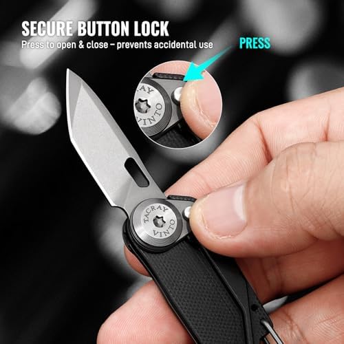 TACRAY Vinto 5-in-1 Keychain Multitool Mini Pocket Knife, 1.5" Blade, Black