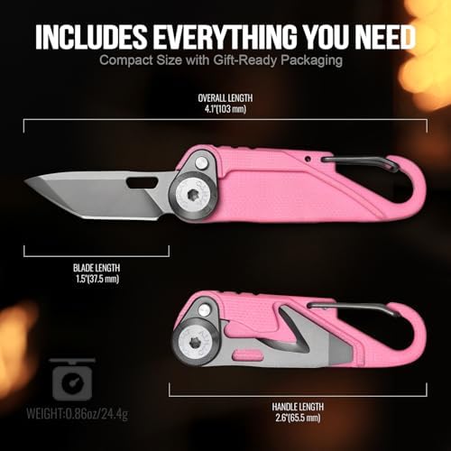 TACRAY Vinto 5-in-1 Keychain Multitool Mini Pocket Knife, 1.5" Blade, Pink