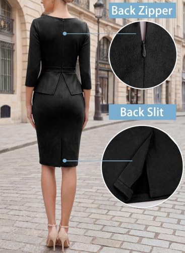VFSHOW Womens Work Business Office Front Zipper Peplum Church Sheath Dress