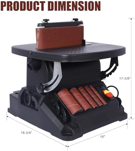 500W Oscillating Spindle Belt Sander, 2-in-1 Combination Sander Woodworking Machine with Variable Speed 1000-2000 RPM, 4x24 Belt Sander & 5 Spindles, 0-45° Tilting Table for Curves & Edges, Black