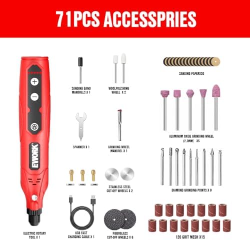 EWORK 71PCS Mini Rotary Tool, 5-Speed Rotary Tool Kit for DIY Enthusiasts