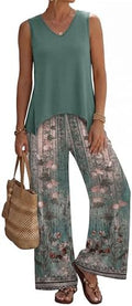 WIHOLL Two Piece Sets for Women Dressy Lounge Sets Summer Outfits Cruise Travel Beach Vacation Casual Wide Leg Pants Set