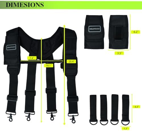 MELOTOUGH Magnetic Tool Belt Suspenders with Magnetic WristBand for Work Belt Padded Suspenders Constrcution
