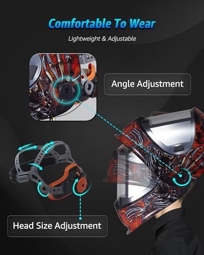 MANUSAGE Panoramic View Welding Helmet Auto Darkening, Welding Hood with 4 Arc Sensor Solar Power, True Color Shade 5-8 and 9-13 Idear for TIG MIG ARC, Adjustable Delay and Sense (E980S Decor)
