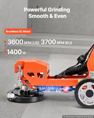 VEVOR Electric Concrete Grinder, 1400W 3600 RPM, Walk Behind Floor Polisher