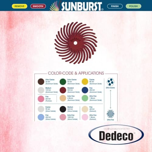 Dedeco Sunburst Radial Bristle Discs 48-Pack - 3/4" Curved - Red 220 Grit (Standard) - Aluminum Oxide for Polishing & Finishing