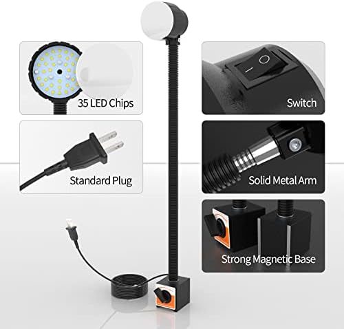 35LEDs Magnetic Light, 1200 Lumen 120v Flexible Gooseneck Work Light with Adiustable Magnetic Base for Lathe CNC Milling Drill Press Sewing Machine Industrial Lighting, 12W
