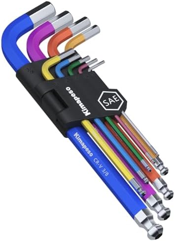 9PCS Imperial Allen Key Set SAE Allen Wrench Set SAE Hex Key Set Long Ball End Hex Wrench Set S2 Alloy Steel Keys 1/16-3/8Inch for Bike Vehicle Repairs and Household DIY