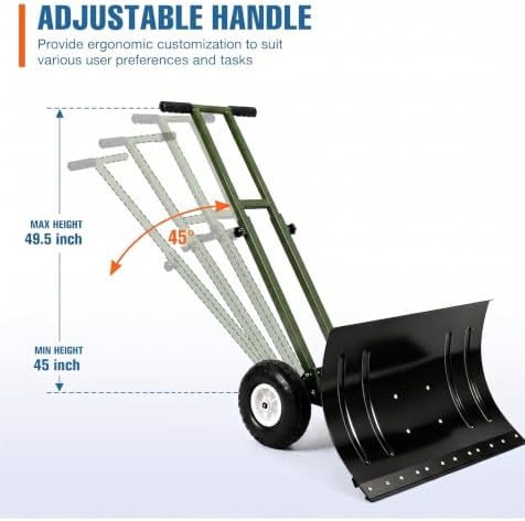 GarveeLife Wheeled Snow Shovel - 29in Steel Blade, 10in Wheels Army Green