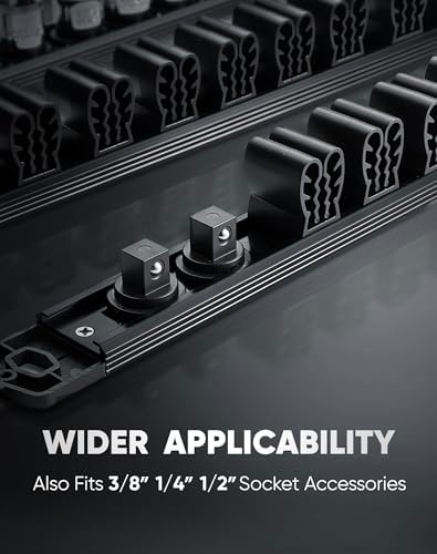 ALOANES 6PC Magnetic Tool Organizer Set - 36 Slot Screwdriver Holder & 42 Clip 3/8" Socket Rail, Heavy Duty Aluminum for Toolbox & Pegboard (Black)