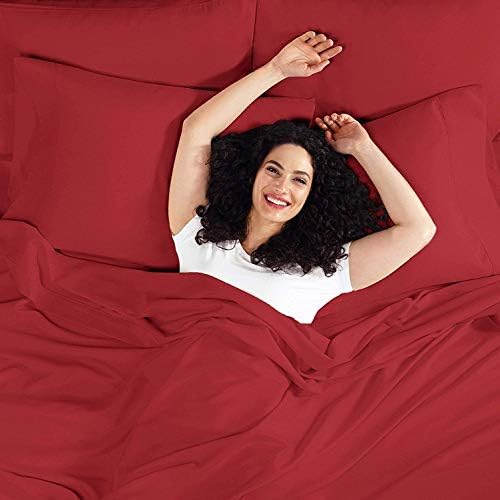 JS Sanders 1500 Series Microfiber King Size 4pc Bed sheet set, Burgundy (Red)