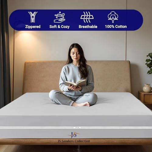 JS Sanders Zippered Mattress Protector Twin Size – Soft 100% Egyptian Cotton, 600 Thread Count Deep Pocket Fitted Sheet Encasement Cover for Bed Breathable, 12-16 Inch Fit, Silver Grey 39x75
