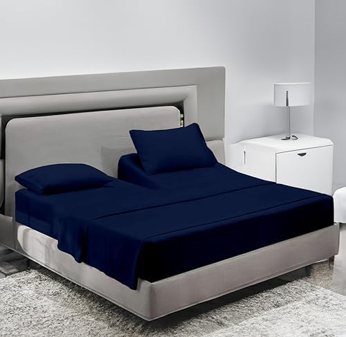 SCI Top Split Flex Sheet Set for Adjustable Bed King Size ,Navy Blue