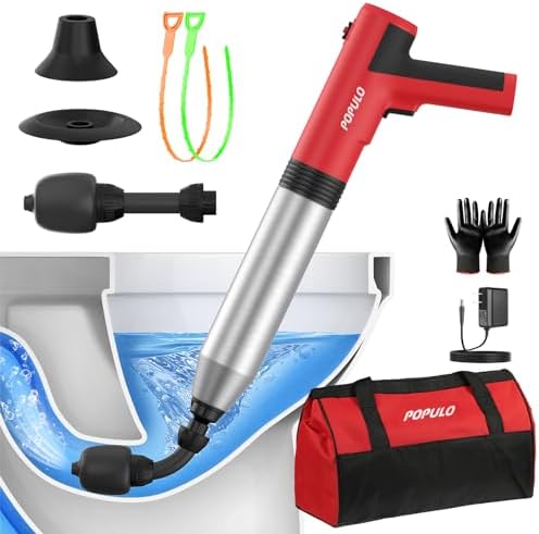POPULO Electric Toilet Plunger, Air Powered Toilet Clog Remover, Heavy Duty Power Plunger, High Pressure Drain Unclogger for Household Toilets, Electric Drain Clog Remover with Built-in Air Pump