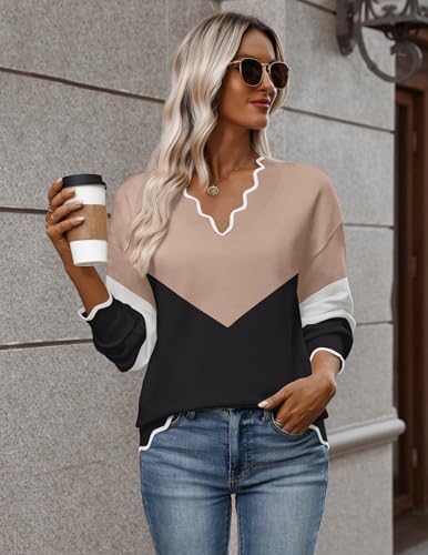 Zeagoo Women's 2026 Fall V Neck Sweater Long Sleeve Lightweight Knit Tops