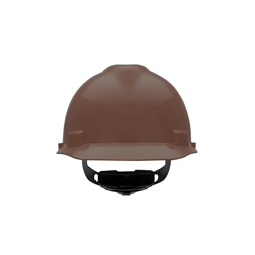MSA 495854 V-Gard Cap Style Safety Hard Hat With Fas-Trac III Ratchet Suspension | Polyethylene Shell, Superior Impact Protection, Self Adjusting Crown Straps - Standard Size in Brown