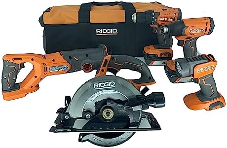 RIDGID 18V Lithium-Ion Cordless 5-Tool Kit with (2) 4.0 Ah Batteries and Charger- R9635