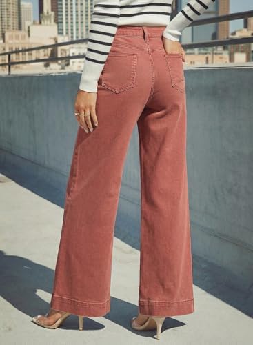 Dokotoo Women's Casual High Waisted Jeans Stretch Wide Leg Loose Denim Pant