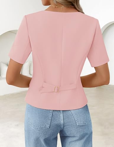 ZESICA Womens Summer Vest Top Short Sleeve Blouse Suit Blazer Work Outfits
