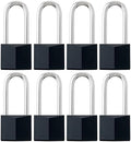 8-Pack Keyed Alike Locks, Black Covered Brass Keyed Padlock with Stainless Steel Long Shackle, 1-9/16 Inch Lock Body, Rustproof Locks for Gate Fence Hasp Cabinet Toolbox Gym or School Locker