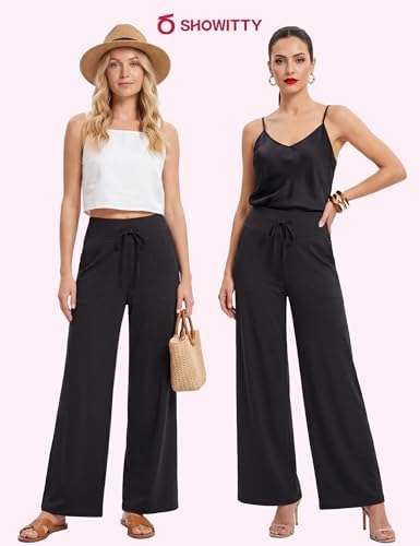 Showitty Wide Leg Pants for Women with Pockets, High Waist Yoga Lounge