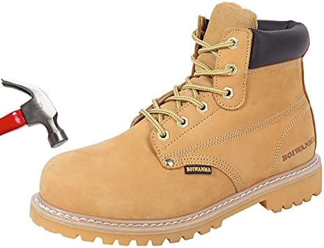 Work Boots for Men, Steel Toe, Leather, Oil, Slip and Heat Resistant Heavy Duty Wide Industrial & Construction Safety Boots, US 7-17 M & W