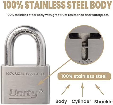 Unity Marine Padlock Keyed Alike 100% Stainless Steel Weatherproof for Sea, Boat, Port, Gate, Anti-Pick (5, 50mm)