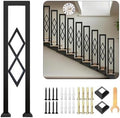 U-Shaped Stair Handrail, Black Wrought Iron Hand Rails Decorative Railing for Indoor Stairs, Porch Deck Loft Corridor Safety Non-Slip Support Poles, with Diamond Pattern (Black/3FT/90CM)