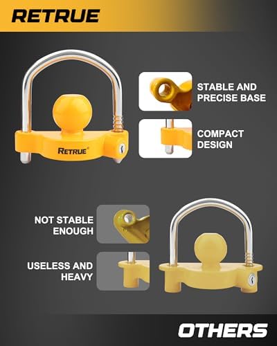RETRUE Universal Coupler Lock Trailer Locks Ball Hitch Trailer Hitch Lock Adjustable Security Heavy-Duty Steel Fits 1-7/8 Inch, 2 Inch, 2-5/16 Inch Couplers, Yellow (Pack of 20)