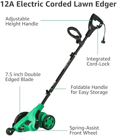 Amazon Basics 12 Amp Corded Electric Lawn Edger, 7.5" Double Edge Blade for Landscaping and Garden Beds, 4420 RPM, Adjustable Height