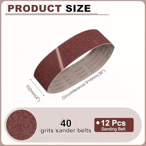 HARFINGTON 4 x 36 Inch Sanding Belts, 12 Pcs 40 Grits Aluminum Oxide Abrasive Belt Sander File Belt for Woodworking, Metal Polishing, Knife Sharpener