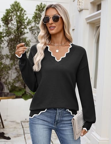 Zeagoo Women's 2026 Fall V Neck Sweater Long Sleeve Lightweight Knit Tops
